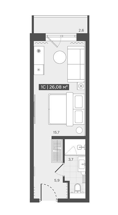 Реальная планировка из фида: номер А213, 26,08 м², 2 этаж